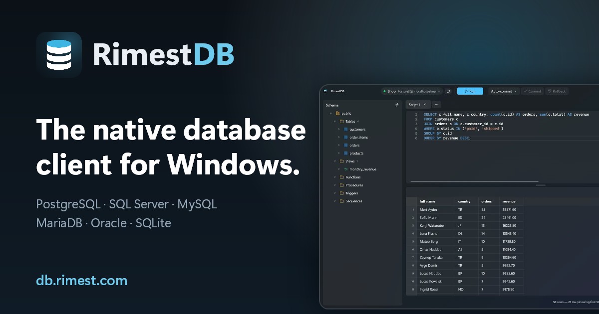 I built a native Windows database client (WinUI 3, no Electron or Java) because DBeaver felt too hea